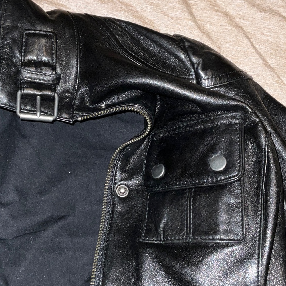 Womens Black Lamb Skin Fitted Moto Leather Zip-Front Jacket size XS - Picture 6 of 6